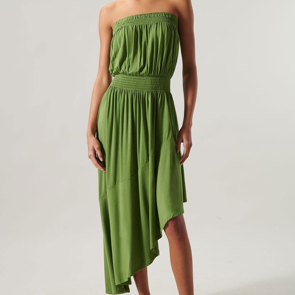 Sugarlips Olive Green Strapless High-Low Dress